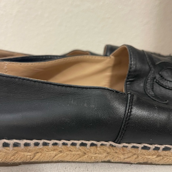 Chanel CC Black Lambskin Leather Espadrilles - Picture 7 of 16
